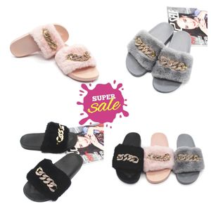 2024 New wholesale in stock Winter Chain Diamond Plush Slippers Indoor and Outdoor Plush Flat Bottom Warm Slippers GAI fur chains Fluffy fall babouche Casual fashion