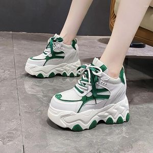 Chunky 852 sapatos casuais tênis de verão feminino malha respirável senhora moda rendas até plataforma ao ar livre 9cm saltos cunha chaussures femme