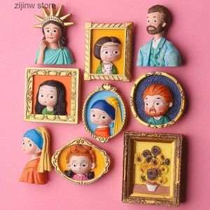 Fridge Magnets Van Gogh Mona Lisa refrigerator magnet cute cartoon Q-version famous painting magnetic stickers 3D resin home decoration Y240322