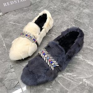 Casual Shoes Gray Women Flats 2024 Winter Warm Loafers Real Plush Espadrilles Ladies Driving Platform Moccasins Creepers