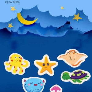 Fridge Magnets 12 pieces of wooden cartoon magnetic stickers colored marine animal stickers refrigerant magnets home decor Y240322