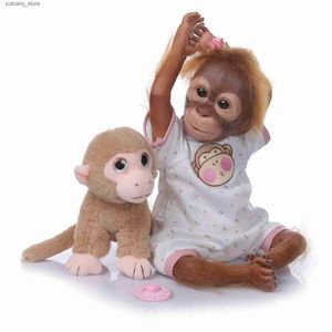 Gefüllte Plüschtiere Affenspielzeug Plüsch lebensechte Silikon-Reborn-Babypuppe Black Monkey Reborn Toddr Bebe Boneca 55 cm Kindergeburtstagsgeschenk Spielzeug Mädchen L240322