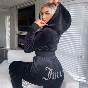 2024 Damskie spodnie Juicy drożdżak Kobiet Velor Bluza Suits Suits Dwuczęściowy zestaw kaptury pant Suit CVV886