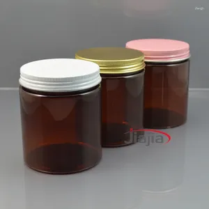 Storage Bottles 250g Brown Plastic Jar Empty Candy Tea Container Cosmetic Makeup Cream Face Mask Body Lotion Travel Bottle 9oz