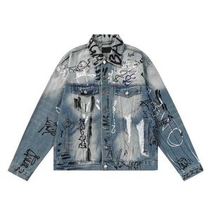 Designer High version B family 24SS trend casual loose fit couple graffiti letter jacket denim jacket A4NY