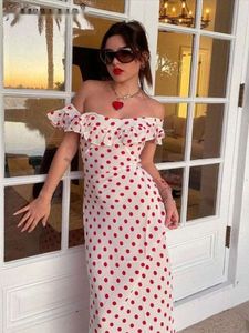 Grundläggande avslappnade klänningar Julissa Mo Polka Dot Ruffles Bandage Maxi Dress Women Off Shoulder Slim Elegant Party Dress Summer Beach Holiday Sundresses 230720