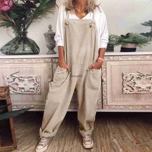 Women's Jumpsuits Rompers Solid color womens loose knot tied cotton linen jumpsuit sleeveless harem coat jumpsuit retro long pants womens dressL2403