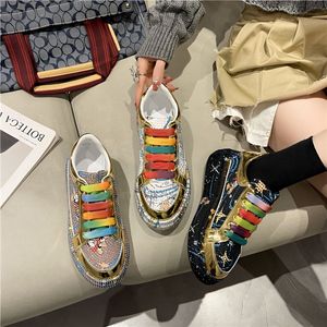 Novos sapatos femininos cheios de diamantes coloridos sapatos da moda edição coreana sapatos casuais planos confortáveis tênis designer tênis de corrida ao ar livre tamanho 35-40