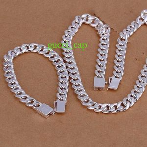 Noble Sterling Sier Solid Christmas Gift Retro Fashion Men 10mm Chain 20/22/24 tum halsbandsarmband smyckesuppsättningar