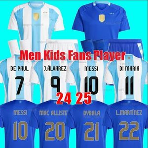 サッカージャージーアルゼンチン3スターメシス24 25ファンプレーヤーバージョンMac Allister Dybala dymaria Mariaz de Paul Maradona Child Child Kit Men Men Shofthitom Shirt