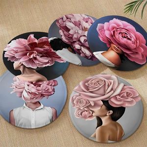 Yastık Modern Figür Lady Head Flower Nordic Baskı Meditasyon Taburesi Pad Yemek Sandalyesi Tatami Koltuk Kalçaları