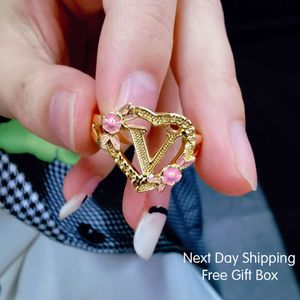 Gold Initials Heart Adjustable for Women Custom Ring Fashion Hip Hop Jewelry Personalized A-Z Letter Rings Christmas Gifts