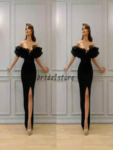 Paolo Sebastian Black Mermaid Prom Virts Stide Sexy Off Leferens Ruffles Pront Pritfic Slevicant Elegant Solidal Seborms Plain 6230281