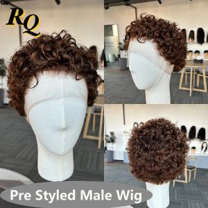 Toupees Toupees pré -estilizado Curly for Man Color 4 Lace Full Lace Hairpiece Toupee Men Sistema de substituição de cabelo humano virgem para homens