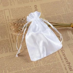 Jewelry Pouches 50 Pcs/lot 16x20cm White Satin Silk Cloth Pouch Wedding Drawstring Bag Gift Makeup Wig Packaging Bags Can Customize Logo