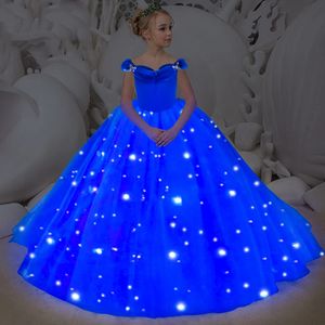 LED Light Up Party Girls Princess Dress Christmas Kids Butterflies Sleeveless Ball Gown Halloween Birthday Costume 240318