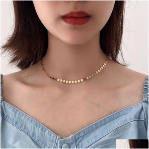 Chains Minimalist 925 Sterling Sier Necklace Round Sequins 18K Gold Filled Women Disc Choker Necklaces Drop Delivery Jewelry Pendants Dhmwr