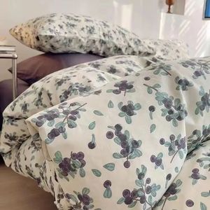 Floral koreansk stil täcke täckning set ingen påfyllningskudde platt platta lakan tvillingstorlek pojkar grils romantiska sängkläder kit 240318