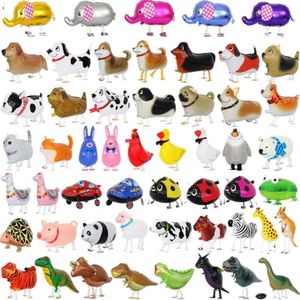 Bonito andando animal balões de hélio gato cão dinossauro balões de ar decorações de aniversário crianças adulto evento festa decoração balão gg