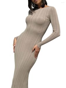 Casual Dresses Women Y2k Fall Crochet Knit Dress Long Sleeve Solid Ribbed Maxi Slim Fit Going Out