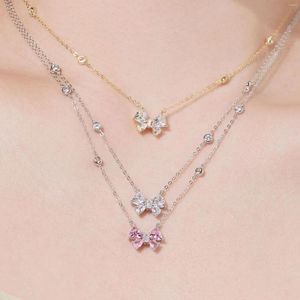 Pendants S925 Sterling Silver Butterfly Necklace For Women Set With Fat Zircon Light Luxury And Simple Bow Knot Pendant Collar Chain