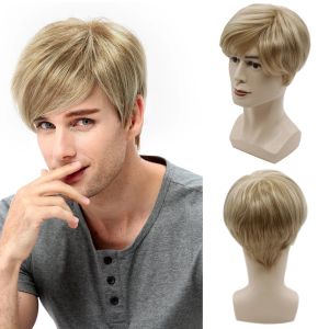 Wigs BCHR Short Mens Blonde Wigs Straight Synthetic Wig For Male Hair Fleeciness Natural Blonde Toupee Wigs