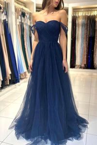 Dark Navy Bridesmaid Dresses A Line Off Shoulder Backless Tulle Floor Length women Evening Prom Gowns Plus Size Robes BC16365