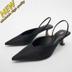 Cheap Store 90% Off Wholesale Za Spring Womens Shoes Black Open Heel Pointed French Style High Muller Back Strap