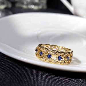 Cluster Rings 925 Sterling Silver Open Finger Ring OpenWork Golden Vintage Blue Stackable For Women Girl Jewelry Gift Dropship Wholesale