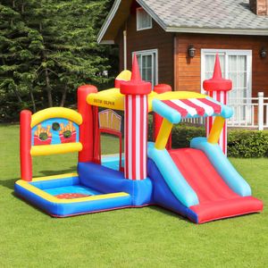 Liten uppblåsningsbar lekstuga Bouncer Jumper Bouncy Castle For Kids Bounce House Fun Hopping With Flower Ball Pit Home Indoor Outdoor Play Fries Theme Design Toys Presents
