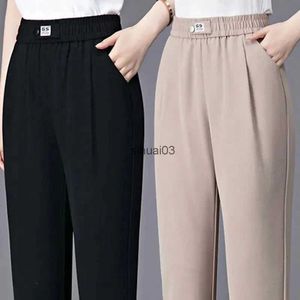 Spodnie damskie Capris Summer Solid Solid High talia Spodnie Harun It Dziewięć punktów swobodne luźne spusty szorstkie nowe moda prosta kobietę noszenie 2403