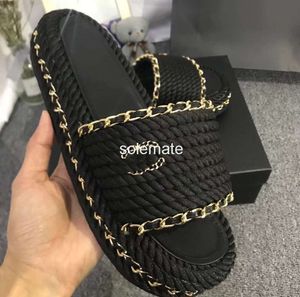 2024SS Sommer Damen Hausschuhe Designer High-End Original die gleichen flachen Sandalen Farbe gewebte Kette trendige Mode