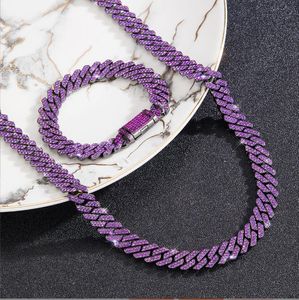European and American Personality Chain Necklace Alloy Full Diamond Purple Hip Hop Bracelet Men's Cool Necklace
