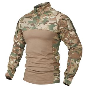 Ripstop Camouflage Tactical Shirt Men Camo Long Sange Army Shirts SWAT Multi-Papieł Bawełniany mundur mundur T-shirt 240313