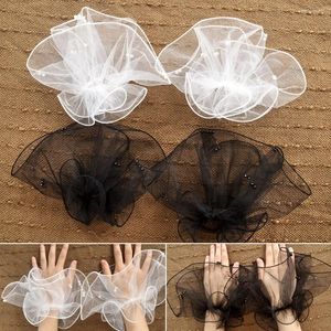 Knee Pads 1Pair Elegant Mesh Sleeve Cuff Po Prop Gift Bridal Short Gloves Ruffled Fake Hand Sleeves Wedding Lace Party Tulle Cuffs