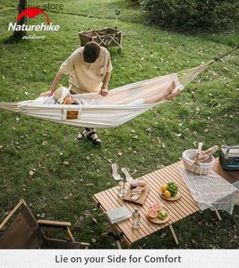 Hängmattor NatureHike Camping 1-2 Persons Bomull Canvas Hanger Portable Outdoor Garden Travel Swinging 200 kg Lager Vikt 1-2 Personhängare Y240322