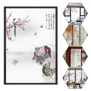 Window Stickers Chinese Style Flower Bird Film Home Bathroom Decor Frosted Static Cling Stained Privacy Glass