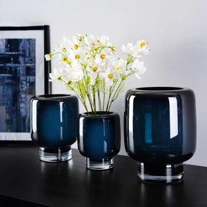 Vases Creative Living Room Household Glass Vase Light Luxury Decoration Soft Blue Colored High Leg