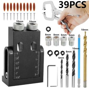 Joiners Pocket Hole Jig Kit 15Degree Angle Drill Guide Woodworking Drill Angle Guide Hole Puncher Locator Jig Oblique Hole Holder Kit