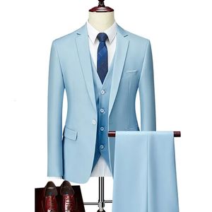 Men Slim Business Casual Suits Dress Three piece Set Jacket Pants Vest Male Wedding Groom Blazer Coat Trousers Waistcoat 240312