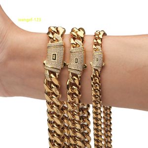 Collana Hip Hop larga 6-14 mm in acciaio inossidabile con molatura tonda catena cubana crittografata bracciale da uomo in acciaio al titanio 14K18K