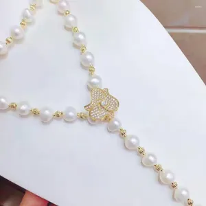 Chains Sell 100cm 8-9mm White Freshwater Pearl Micro Inlay Zircon Sweater Chain Necklace Fashion Jewelry