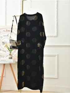 Casual Dresses Top End Women Fashion Silk Velvet Black Polka Dot Long Raglan Sleeve Maxi Dress Lady Elegant All Match O-Neck Loose