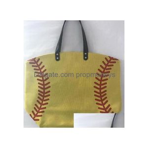 Handbags 13 Styles Canvas Bag Baseball Tote Sports Bags Casual Softball Football Soccer Basketball Cotton 20Pcs Drop Delivery Baby Kid Dh4Fr