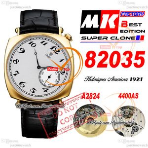 American 1921 82035 A4400 Automatisk herrklocka MKF 40mm Rose Gold Gul Dial Black Leather Strap Super Edition Puretimewatch Reloj Hombre Montre Hommes PTVC