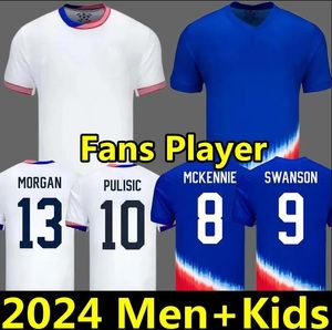 Maglia da calcio USAS 2024 2025 Copa America USWNT Kit per bambini USMNT 24/25 Maglia da calcio Home Away Set nazionale Uniforme Versione giocatore PULISIC BALOGUN SMITH MORGAN