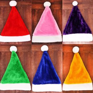 Short Colored Plush Elf Christmas Hat Red Pink Green Blue Xmas Santa Claus Hats For Adult New s