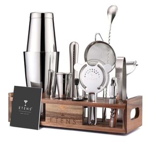 Etens Mixology Barman Bar Tool Kit per la preparazione della coda Set Boston Shaker con supporto Miscelazione di bevande miste Martini professionale Agitazione Lattine Bartending |Bicchieri per la casa