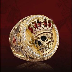 2023 Fashion European and American Style Crown Skull Cross Wing Gold Plated Color Eloy Man Ring for Men Party Jewelry