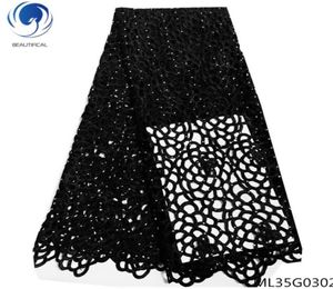 Piękna afrykańska gipure tkaniny czarne sznur koronkowe tkaniny 2019 rozpuszczalne w wodzie sukienkę dla kobiet 5yardslot ML25G148237240